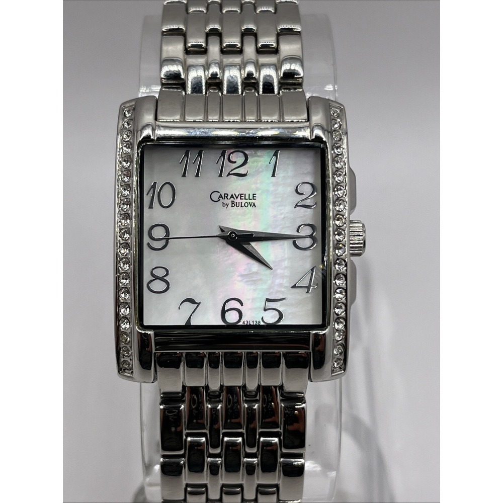 Caravelle by Bulova Women's Watch MOP Dial Crystal Bezel 7.5" Band- New Battery